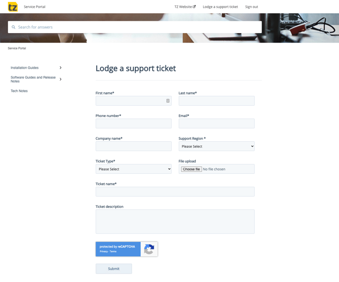 support ticket form